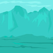Ancient prehistoric stone age blue landscape with mountains. Vector illustration
