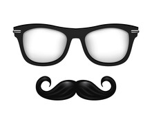 Realistic Vector Glasses And Mustache In Black White