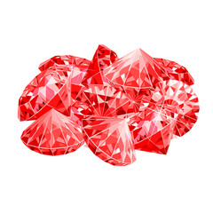 Isolated handful of red rubies. Game desing.