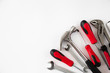 various and many tools on white background