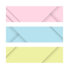 Wall Mural - Material design banners. Set of modern colorful horizontal vector banners. Pink, blue and yellow page headers. Can be used as a trendy business template or in a web design. Vector illustration.