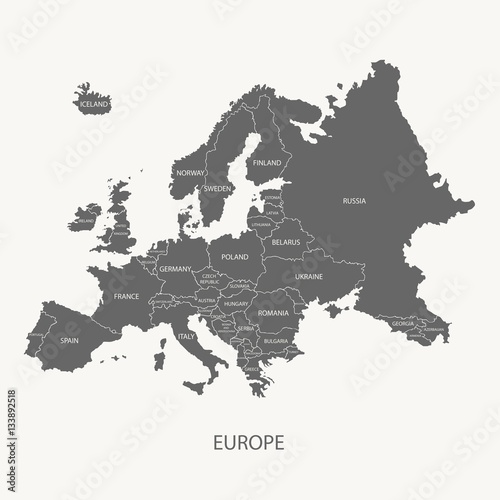 Fotomural EUROPE MAP WITH BORDERS AND NAME OF THE COUNTRIES grey illustration vector