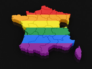 Poster - Map of France with LGBT flag. Image with clipping path.