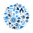 various natural disasters problems in the world blue icons in circle eps10
