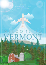 Vermont Vector American Poster. USA Travel Illustration. United States Of America Colorful Greeting Card, Burlington.