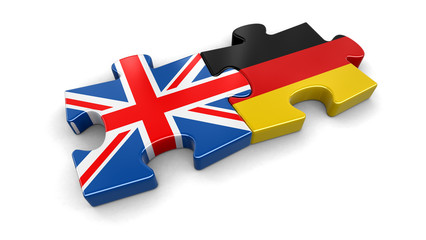 Poster - UK and Germany puzzle from flags. Image with clipping path