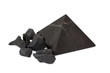 Pyramid and pieces shungite mineral on white background.