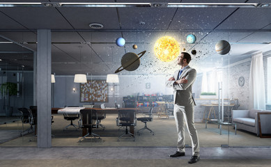 businessman in his office . mixed media
