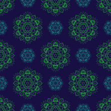 Seamless Green Blue Floral Mandala Pattern