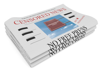 Censorship News Concept: Pile of Newspapers, 3d illustration on white background