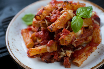 Wall Mural - Close-up of traditional italian ziti on a plate, studio shot