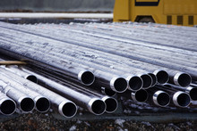 Close-up Of Metallic Pipes At Industry