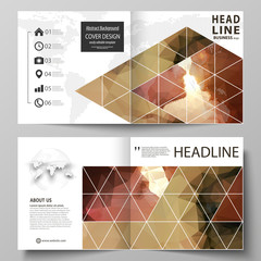 Poster - Business templates for square design bi fold brochure, flyer, booklet. Leaflet cover, abstract vector layout. Romantic couple kissing. Beautiful background. Geometrical pattern in triangular style.