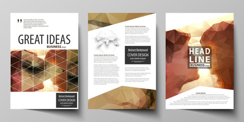 Poster - Business templates for brochure, magazine, flyer. Cover design template, abstract vector layout in A4 size. Romantic couple kissing. Beautiful background. Geometrical pattern in triangular style.