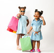 © Africa Studio - Two cute African girls with shopping bags on white background