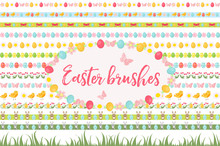 Easter Borders, Ornament, Garland Set. Banner With Grass, Eggs, Flowers And Other Elements. Vector Illustration, Clip Art