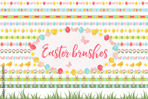 Easter Borders Ornament Garland Set Banner With Grass Eggs