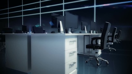 Poster - Empty office with desks and computers