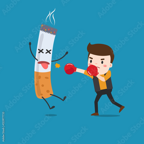 Fotografie, Obraz vector illustration of a cartoon fight against nicotine