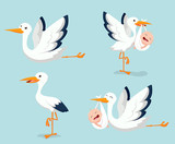 Fototapeta Dinusie - Cartoon Cute stork carrying baby 
