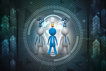 Poster - 3d rendering led light bulb near leadership
