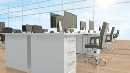 Poster - Empty office with desks and computers