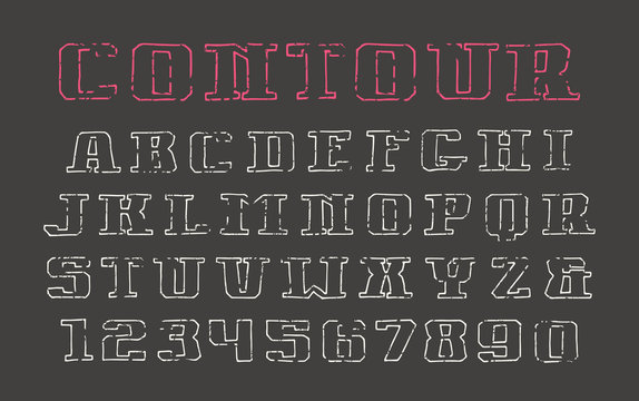 Contour serif font and numerals in the style of hand-drawn graph
