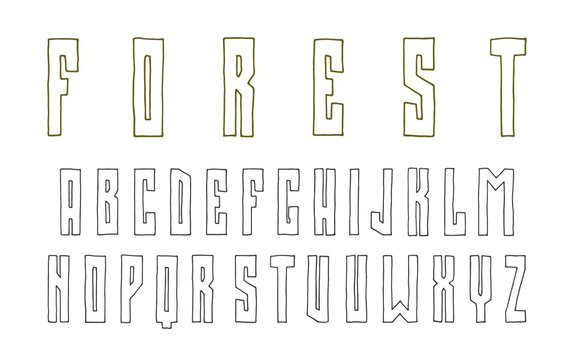 Narrow sanserif contour font in the style of hand-drawn graphics