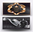 © unona613 - VIP luxury event elegant banners with silk curled ribbons and floral design background. Vector illustration
