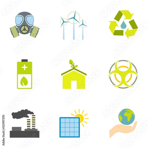 Fotomural Kind of energy icons set, flat style