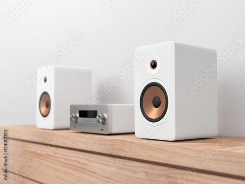 Fotografía Micro Hi-Fi stereo system mockup, Network receiver, cd and mp3 player, 3d rende