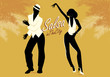 Young couple silhouettes dancing salsa or latin music. Vector illustration