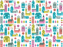 Seamless Vector Pattern With Different Buildings And Trees. Repeated City Texture. Retro Urban Background With Houses, Stores And Churches.