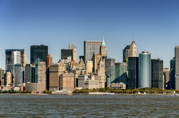  View of New York city skyline, seen from Liberty island