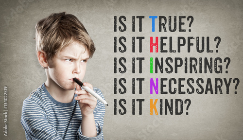 Think motivational netiquette, Boy on grunge background Canvas Print