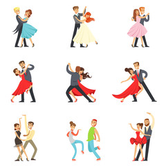 Wall Mural - Professional Dancer Couple Dancing Tango, Waltz And Other Dances On Dancing Contest Dancefloor Set