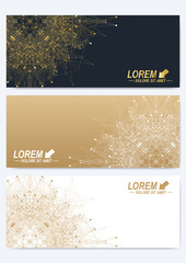 Aufkleber - Modern set of vector banners. Geometric abstract presentation with golden mandala. Molecule and communication background for medicine, science, technology, chemistry. Digital or science representation