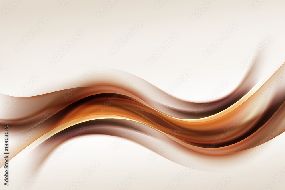 Gold Brown Waves Blurred Abstract Background - obrazy, fototapety, plakaty 