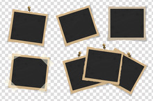 Set Of Square Old Vintage Frames Template With Shadows Isolated On Transparent Background. Vector Illustration
