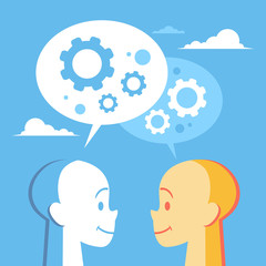 Poster - Human Head With Cogwheel Business Brainstorming Process Flat Vector Illustration