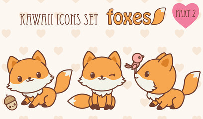 Kawaii foxes icons set. Part 2