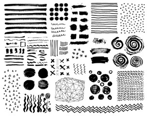 Poster - set of grungy hand drawn textures. lines, circles, crosses, smears, spirals, waves, brush strokes, t