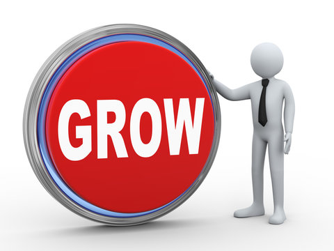 3d businessman with grow button