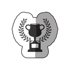 Poster - sticker monochrome trophy cup with olive branch and half shaded vector illustration