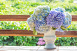 © ImagineDesign - hydrangea flowers in white vase top on old wooden