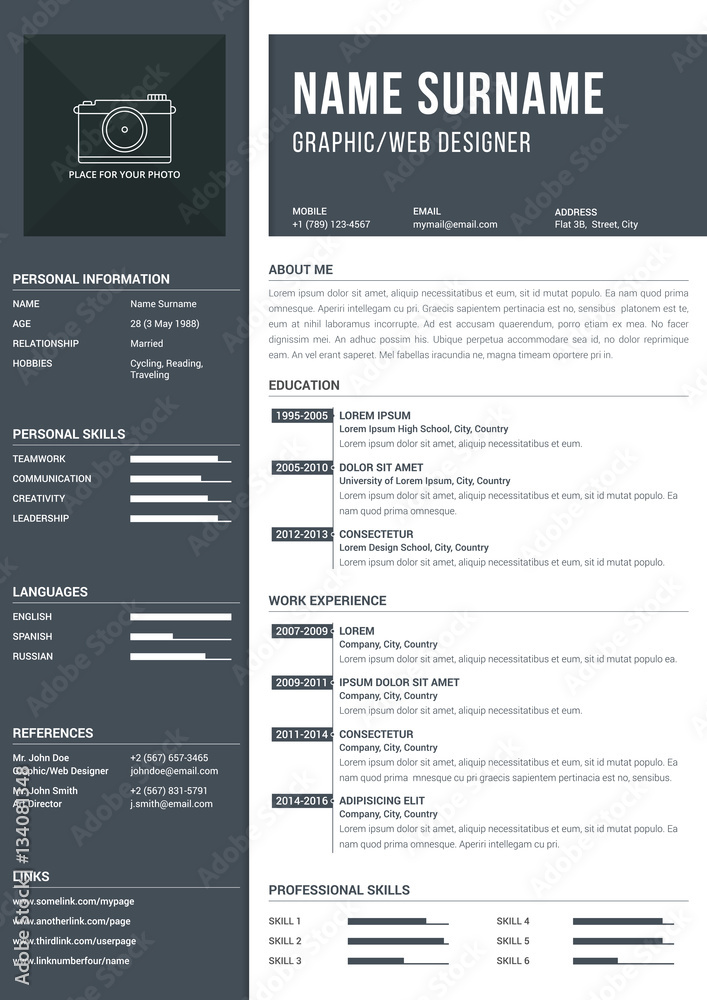 Resume Template Stock Vector | Adobe Stock