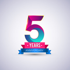 Wall Mural - 5 years anniversary logo, blue and red colored vector design