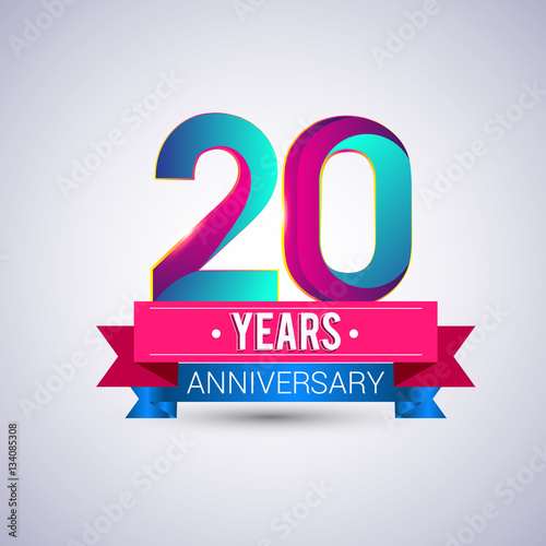 Poster 20 years anniversary logo, blue and red colored vector design