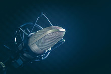Microphone And Audio Console On Dark Background