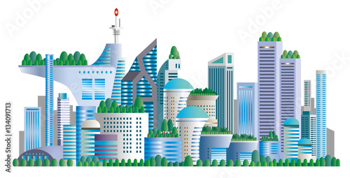 近未来都市、高層ビル、近未来建築